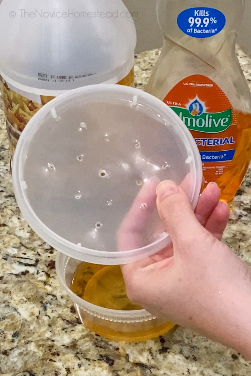 poking holes in a the lid of a plastic container