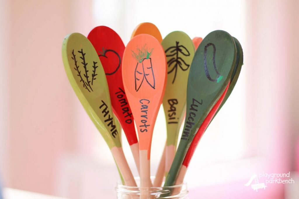 painted wooden spoon garden markers