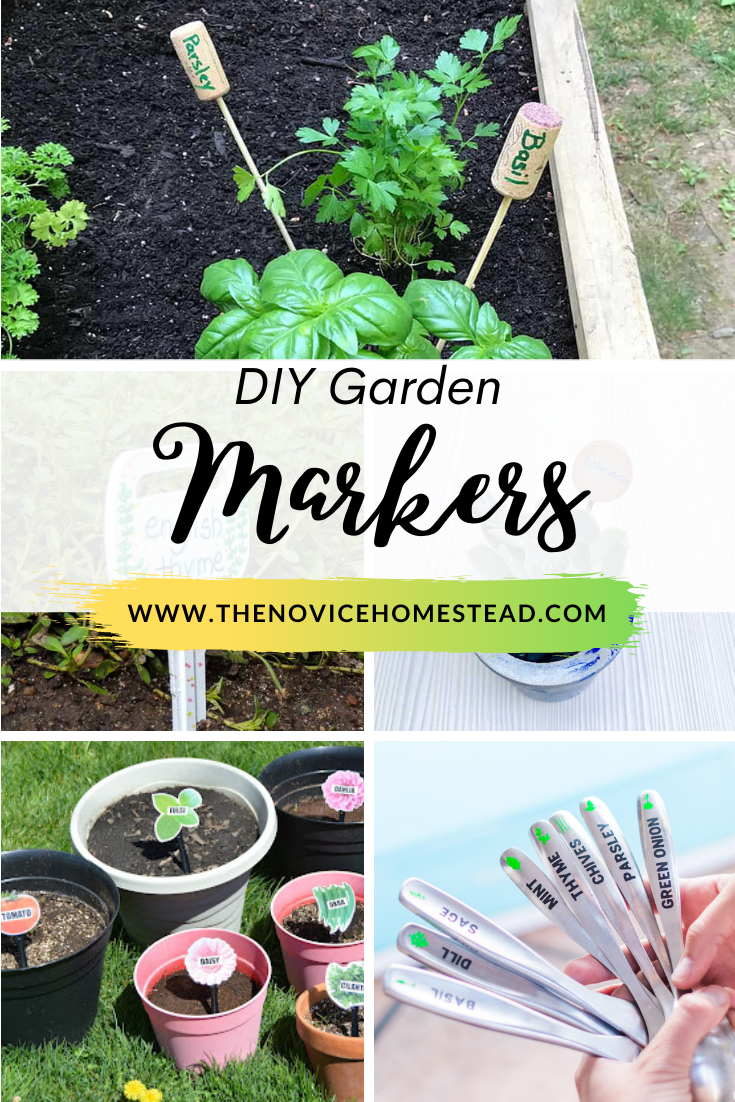 collage of DIY garden markers